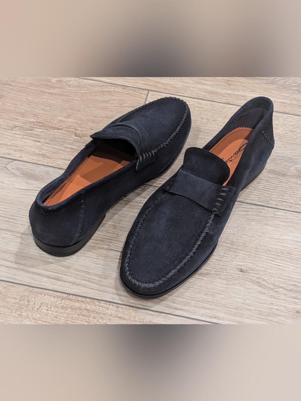 $760 Mens SANTONI "Paine" Suede Slip On Loafers Blue US 10.5